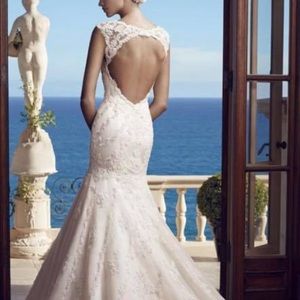 Lace wedding dress, veil and bridal belt